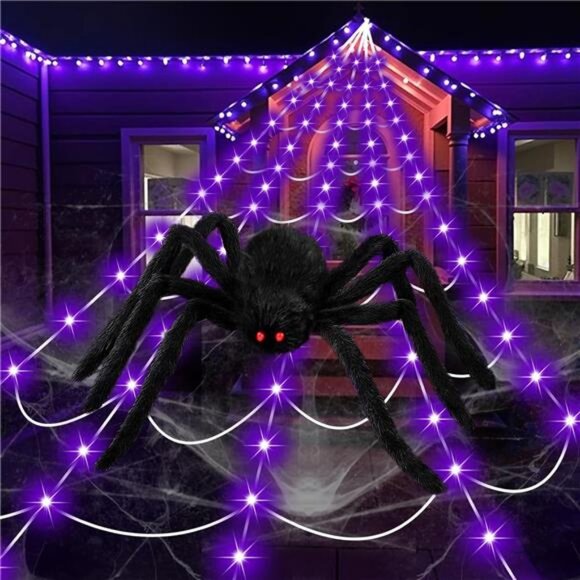 Halloween Decorations Spider Web Lights, 250 LED 16.4Ft Light Up Spider Web - Picture 1 of 8